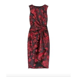 JASON WU Wonka Print Red Black Floral Jacquard Silk Lined Sheath Dress Size 12